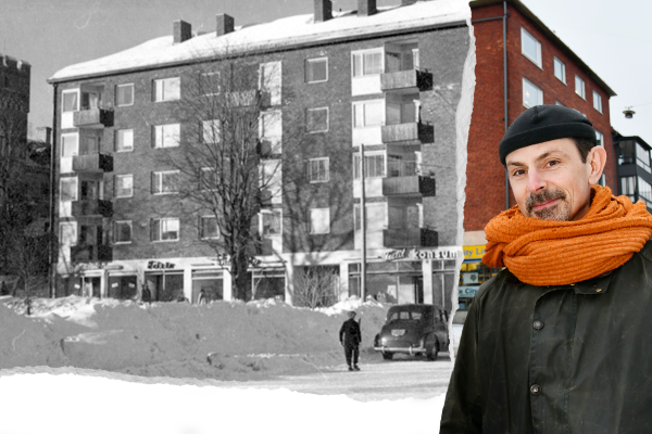 Jonas Fröberg i korsningen Nygatan/Läroverksgatan där Konsum fanns på 50-talet.