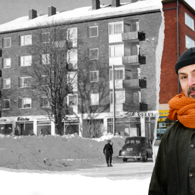 Jonas Fröberg i korsningen Nygatan/Läroverksgatan där Konsum fanns på 50-talet.